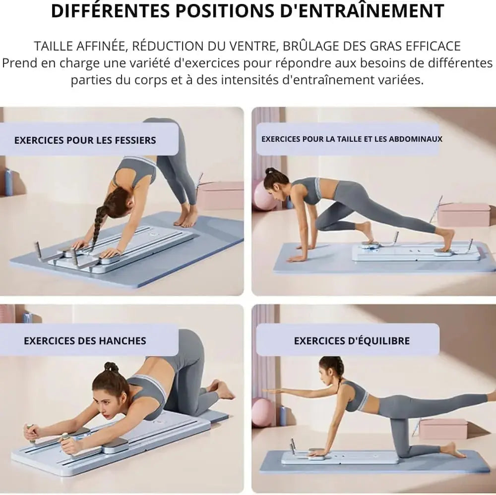 Planche de Pilate Reformer Multifonction avec Bandes de Résistance-Appareil Abdominale et Entraînement Complet du Corps pour Gym à Domicile, Pliable et Compact pour Un Rangement Facile Run Pilate